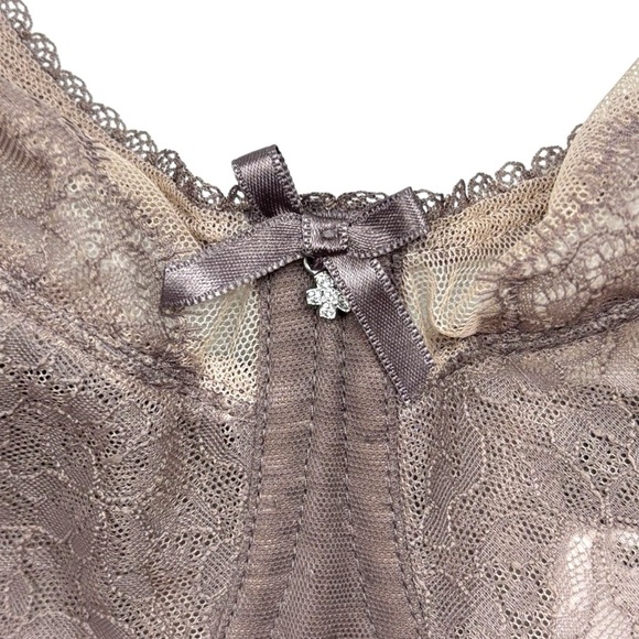 WACOAL STYLE 855186 CAPPUCCINO BROWN FLORAL LACE RETRO CHIC UNLINED BRA 34DD 34E - Picture 7 of 13